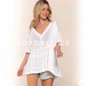 POL White Tiered Knit Top | Off Shoulder Lightweight Boho Blouse